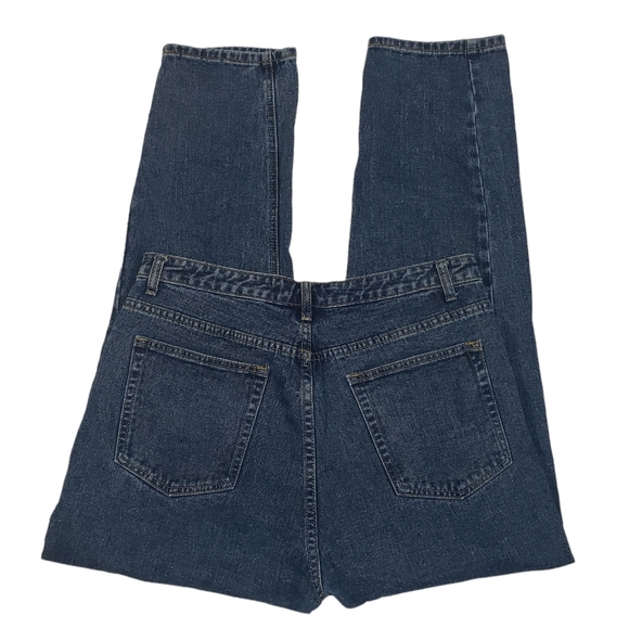 Pretty Little Thing Mom High Rise Jeans Sz 10 Dark Wash Distressed Ripped Denim - Picture 4 of 12